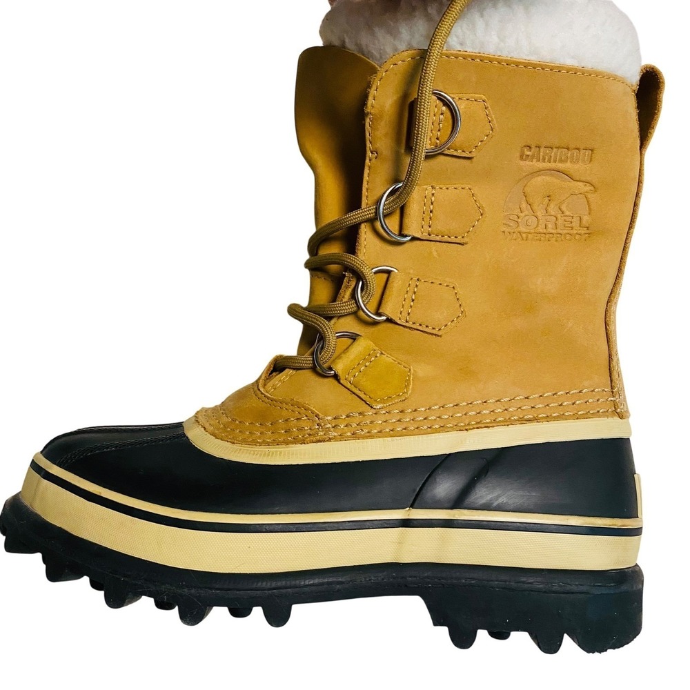 NWOT Sorel Caribou‎ Waterproof Winter Snow Boots Tan Black Women's Size 6